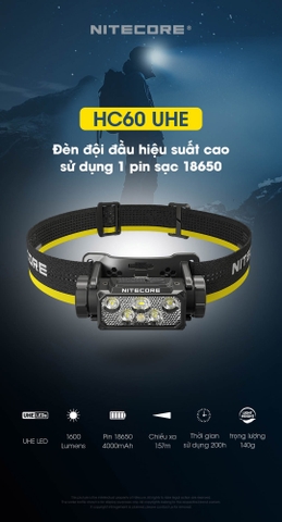 NITECORE HC60 UHE – Đèn pin đội đầu 1600 lumen cho chạy trail, trekking và outdoor