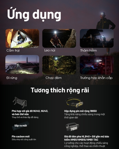 Đèn pin đội đầu NITECORE HC65 UHE sáng 2000 lumens chiếu xa 222m pin 18650 4000mAh