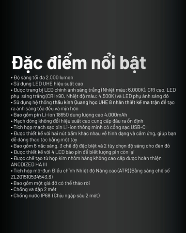 Đèn pin đội đầu NITECORE HC65 UHE sáng 2000 lumens chiếu xa 222m pin 18650 4000mAh