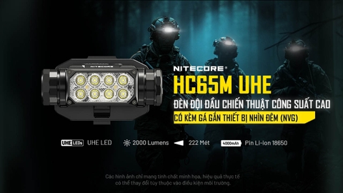 Đèn Đội Đầu Chiến Thuật NITECORE HC65M UHE 2000 Lumen – Ngàm NVG Gắn Mũ, Sạc USB-C