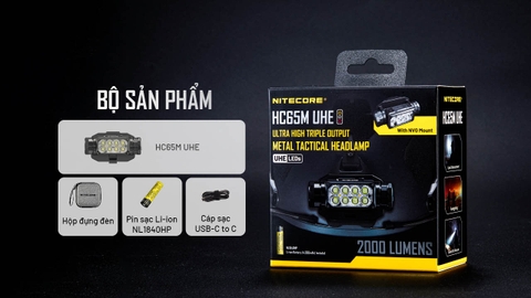 Đèn Đội Đầu Chiến Thuật NITECORE HC65M UHE 2000 Lumen – Ngàm NVG Gắn Mũ, Sạc USB-C