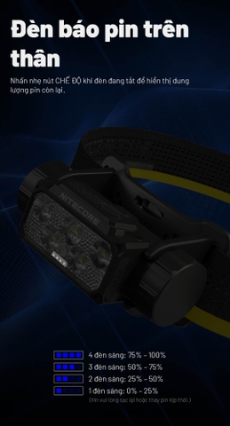 Đèn pin đội đầu NITECORE HC70 UHE sáng 1600 lumen chiếu xa 156m pin 6000mAH sạc USB C