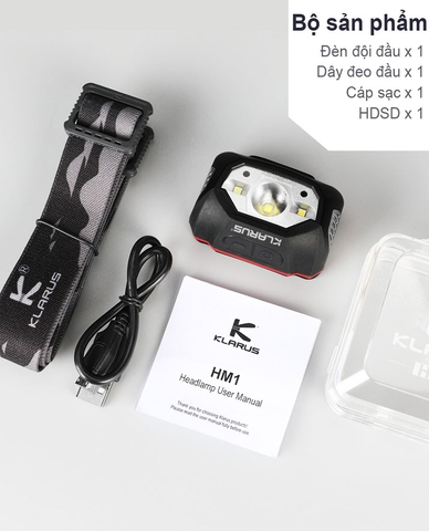 Đèn đội đầu KLARUS HM1 sáng 440 lumen chiếu xa 100m pin 1800mAh cảm biến chuyển động thông minh