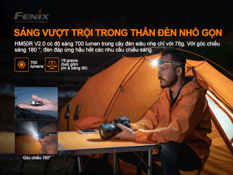 Đèn pin đội đầu FENIX HM50R V2.0 độ sáng 700 lumen chiếu xa 115m