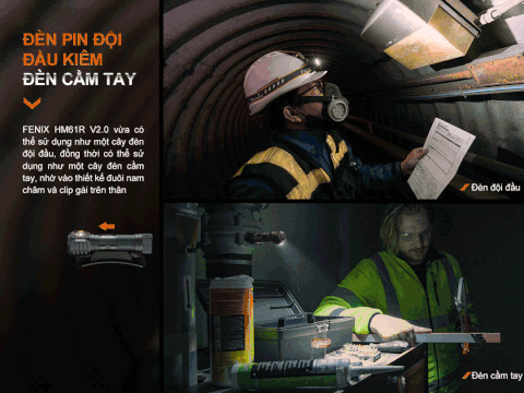 Đèn pin đội đầu FENIX HM61R V2.0 sáng 1600 lumen tầm chiếu xa 162m pin 18650 sạc nam châm