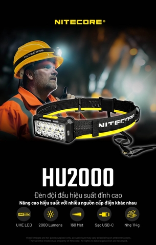 Đèn đội đầu NITECORE HU2000 sáng 2000 lumens chiếu xa 160m kết nối pin rời