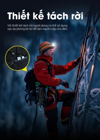 Đèn đội đầu NITECORE HU2000 sáng 2000 lumens chiếu xa 160m kết nối pin rời