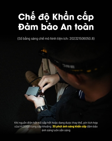 Đèn đội đầu NITECORE HU2000 sáng 2000 lumens chiếu xa 160m kết nối pin rời