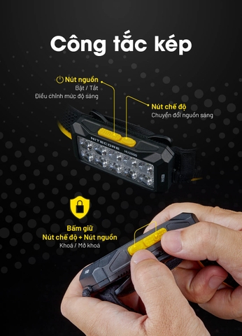 Đèn đội đầu NITECORE HU2000 sáng 2000 lumens chiếu xa 160m kết nối pin rời