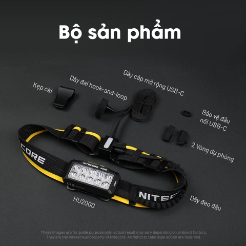 Đèn đội đầu NITECORE HU2000 sáng 2000 lumens chiếu xa 160m kết nối pin rời