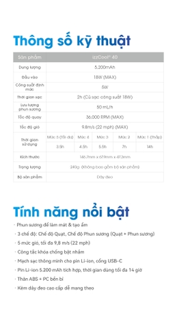 NITECORE izzCool 40 – Quạt hơi nước cầm tay mini 5W
