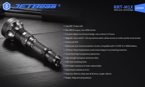 Đèn pin chiếu xa LEP JETBEAM RRT M1X chiếu xa 2300m độ sáng 480lm pin 21700