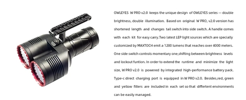 Đèn laser trắng MAXTOCH OWLEYES W PRO V2.0 Diamond tầm chiếu siêu xa 4500m độ sáng 1200 lumen pack pin liền thân kèm theo