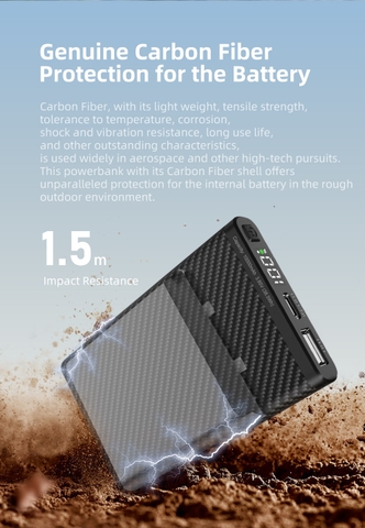 Sạc pin dự phòng siêu nhẹ KLARUS K5 10.000mAh làm từ sợi carbon chống nước IP68