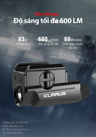 Phụ kiện chuyên dụng KLARUS GL1 sáng 600 lumen chiếu xa 83m