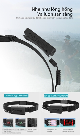 Đèn pin đội đầu KLARUS HR1 Plus độ sáng 600 lumen chiếu xa 90m pin Li-ion PP20 2000mAh