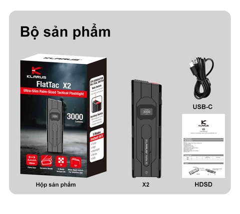 Đèn pin tác chiến siêu gọn KLARUS FlatTac X2 Độ sáng 3000 Lumens - Chiếu xa 170m
