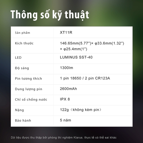 Đèn pin phản ứng nhanh KLARUS XT11R sáng 1300 lumen chiếu xa 300m