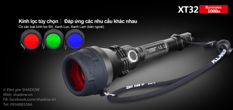 Đèn pin chiếu xa KLARUS XT32 CREE XP-L HI V3 độ sáng 1200 lumen chiếu xa 1000m sử dụng 2 pin 18650 ( pin sạc kèm theo)
