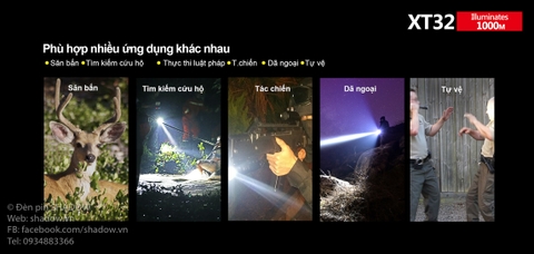 Đèn pin chiếu xa KLARUS XT32 CREE XP-L HI V3 độ sáng 1200 lumen chiếu xa 1000m sử dụng 2 pin 18650 ( pin sạc kèm theo)