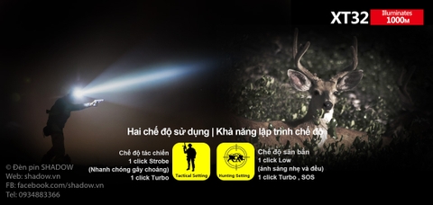 Đèn pin chiếu xa KLARUS XT32 CREE XP-L HI V3 độ sáng 1200 lumen chiếu xa 1000m sử dụng 2 pin 18650 ( pin sạc kèm theo)