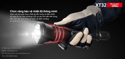 Đèn pin chiếu xa KLARUS XT32 CREE XP-L HI V3 độ sáng 1200 lumen chiếu xa 1000m sử dụng 2 pin 18650 ( pin sạc kèm theo)