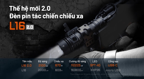 Đèn pin ACEBEAM L16 V2.0 sáng 2100lm chiếu xa 670m pin 21700 5000mAh sạc USB C