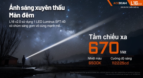 Đèn pin ACEBEAM L16 V2.0 sáng 2100lm chiếu xa 670m pin 21700 5000mAh sạc USB C