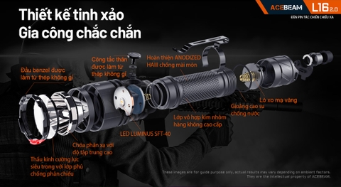 Đèn pin ACEBEAM L16 V2.0 sáng 2100lm chiếu xa 670m pin 21700 5000mAh sạc USB C