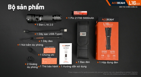Đèn pin ACEBEAM L16 V2.0 sáng 2100lm chiếu xa 670m pin 21700 5000mAh sạc USB C