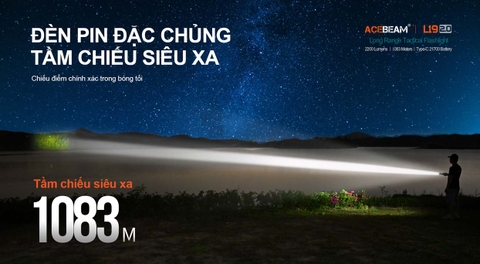 Đèn pin chiếu xa ACEBEAM L19 V2 độ sáng 2200 lumen chiếu xa 1083m kèm pin sạc 21700 USB