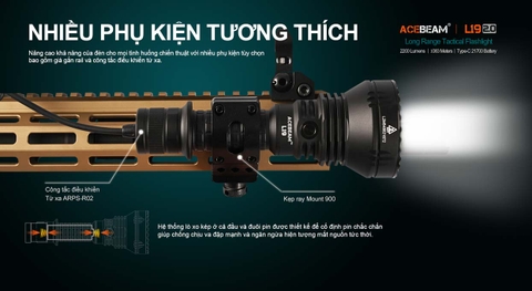Đèn pin chiếu xa ACEBEAM L19 V2 độ sáng 2200 lumen chiếu xa 1083m kèm pin sạc 21700 USB