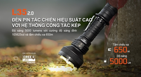 Đèn pin tác chiến ACEBEAM L35 2.0 độ sáng 5000 lumen tầm chiếu xa 650m pin 21700 5000mAh kèm theo