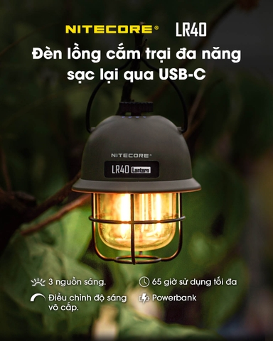 Đèn pin cắm trại NITECORE LR40 sáng 100 lumen pin 4000mAh Powerbank