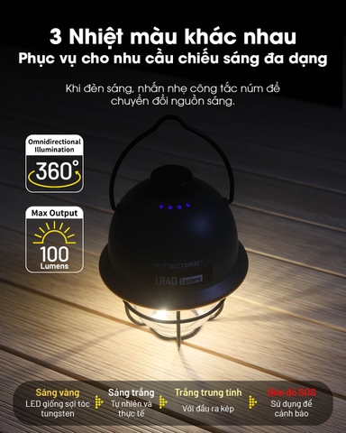 Đèn pin cắm trại NITECORE LR40 sáng 100 lumen pin 4000mAh Powerbank