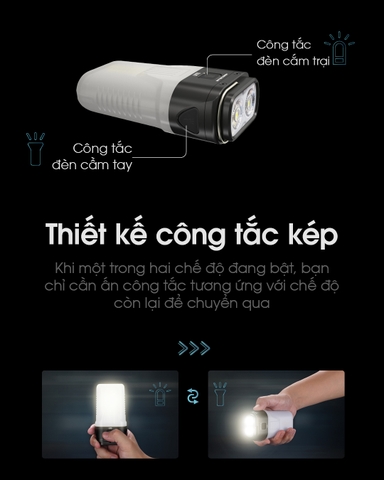 Đèn pin cắm trại NITECORE LR70 sáng 3.000 lumen chiếu xa 300m pin dung lượng 10000mAh USB-C powerbank