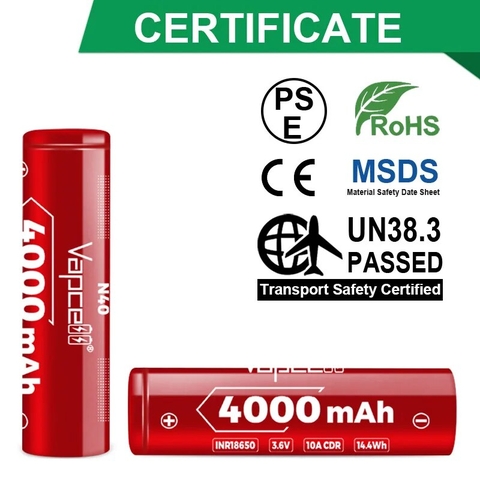 Pin sạc VAPCELL N40 18650 dung lượng 4000mAh không có mạch bảo vệ