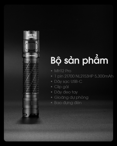 Đèn pin NITECORE MH12 Pro sáng 3.300 lumens chiếu xa 505m pin sạc 21700 5300mAh sạc USB-C