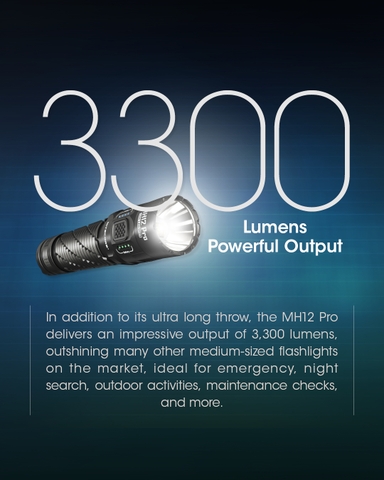 Đèn pin NITECORE MH12 Pro sáng 3.300 lumens chiếu xa 505m pin sạc 21700 5300mAh sạc USB-C