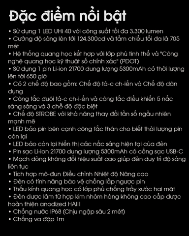Đèn pin chiếu xa NITECORE MH25 PRO sáng 3.300 lumens chiếu xa 705m pin sạc 21700 5300mAh USB-C