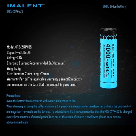 Pin sạc IMALENT 21700 dung lượng 4000mAh dòng xả cao
