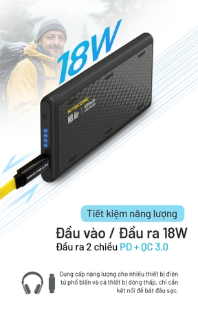 Sạc dự phòng NITECORE NB AIR 5000mAh siêu nhỏ, nhẹ chống nước
