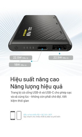 NITECORE NB Plus – Sạc dự phòng sợi carbon 10.000mAh, siêu nhẹ 155g