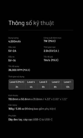 NITECORE NEF01 – Quạt cầm tay mini tốc độ cao, pin 4.000 mAh, 5 tốc độ gió