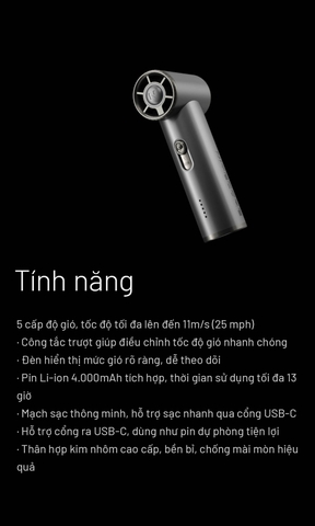 NITECORE NEF01 – Quạt cầm tay mini tốc độ cao, pin 4.000 mAh, 5 tốc độ gió