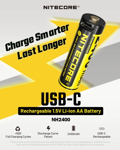 Pin sạc AA NITECORE NH2400 - 2400mAh cổng sạc USB C