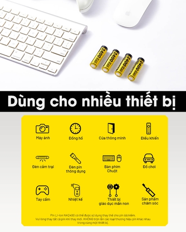 Pin sạc AA NITECORE NH2400 - 2400mAh cổng sạc USB C