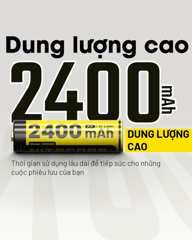 Pin sạc AA NITECORE NH2400 - 2400mAh cổng sạc USB C