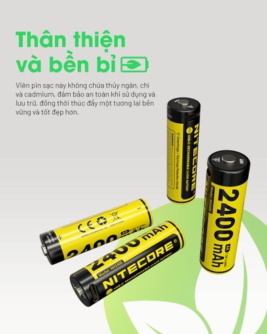 Pin sạc AA NITECORE NH2400 - 2400mAh cổng sạc USB C