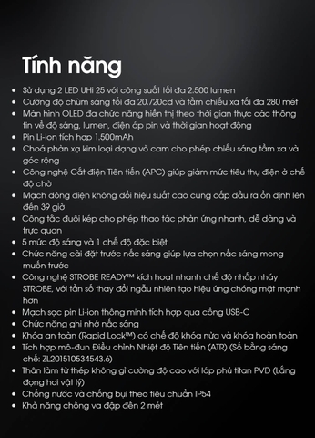 Đèn pin Nitecore EDC23 nhỏ gọn chiến thuật sáng 2500 lumen chiếu xa 280m